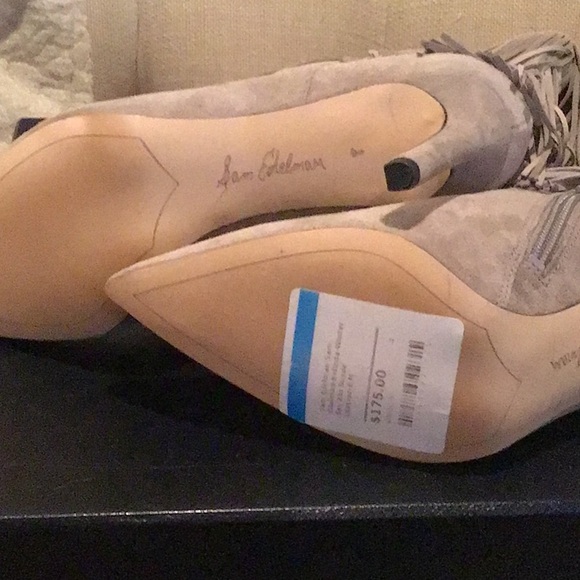 New Sam Edelman Belinda grey Suede Ankle Leather Boots Fringe Tassel NWT - Picture 4 of 8